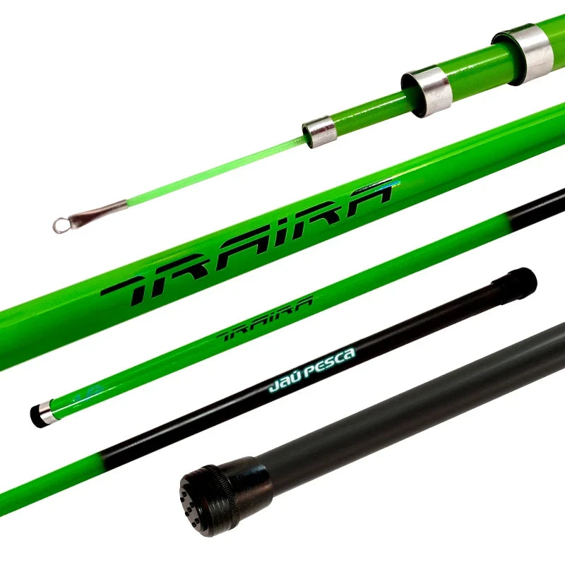 Vara De Mão Telescópica Gomo Longo Traíra Anéis de Aço 3m A 6m Verde Limão