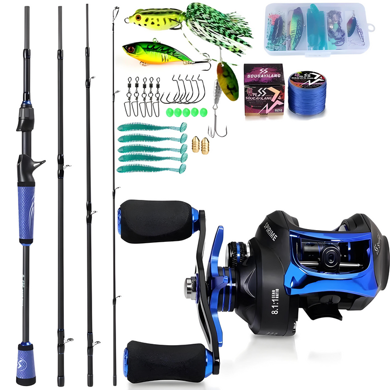 Kit De Pesca Sougayilang Vara 1.8m-2.1m Com 22lbs Fibra De Carbono Carretilha Drag 10kg 8.1:1
