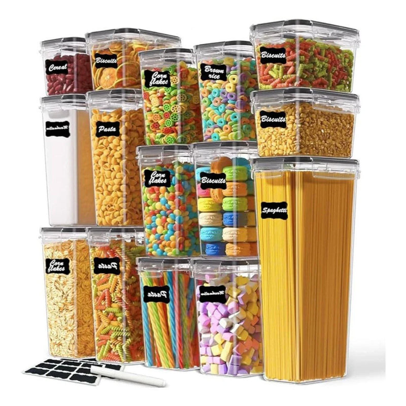 Kit 14 Potes Herméticos Quadrados – Organização Para Despensa