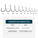 Anzóis de Pesca Aço Alto Carbono - 400 Peças 10 Tamanhos
