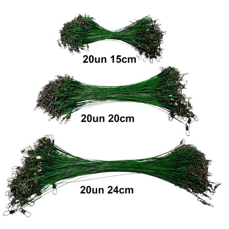 Kit 60 Chicote Pesca Encastoador Castor Cabo de Aço Com Snap e Girador