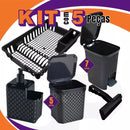 Kit Cozinha Multiuso Lixeira Porta Dergentente Rodo Escorredor Organizador Casa