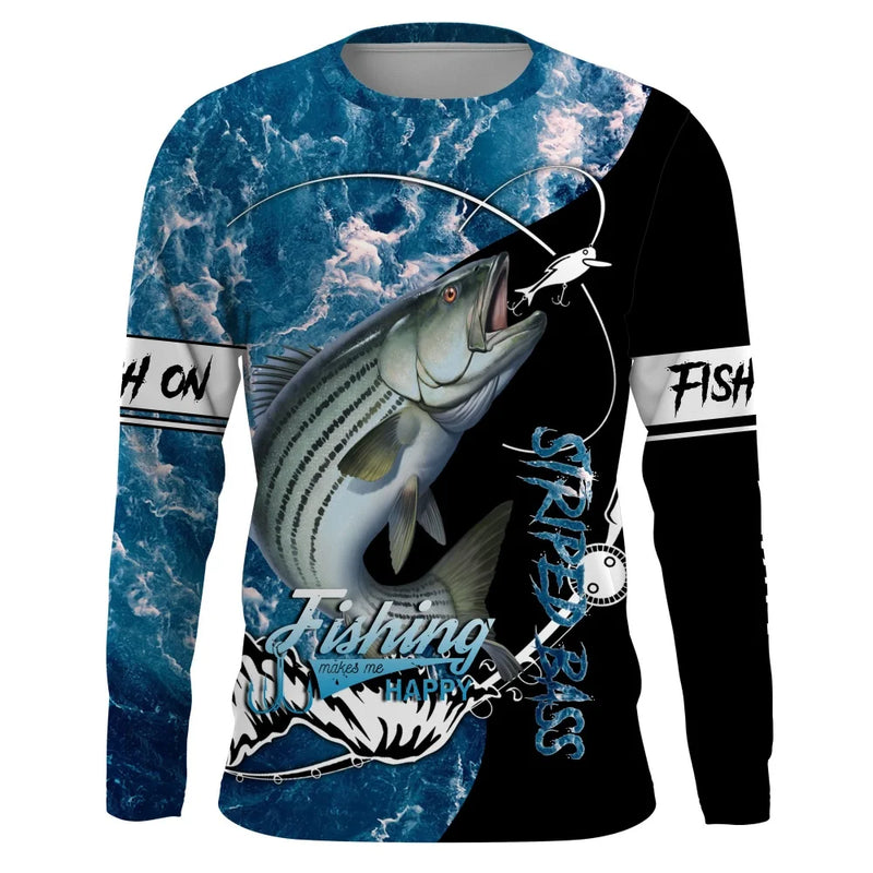 Camisa de Pesca Masculinas de Manga Longa - Secagem Rápida - Azul Com Preto