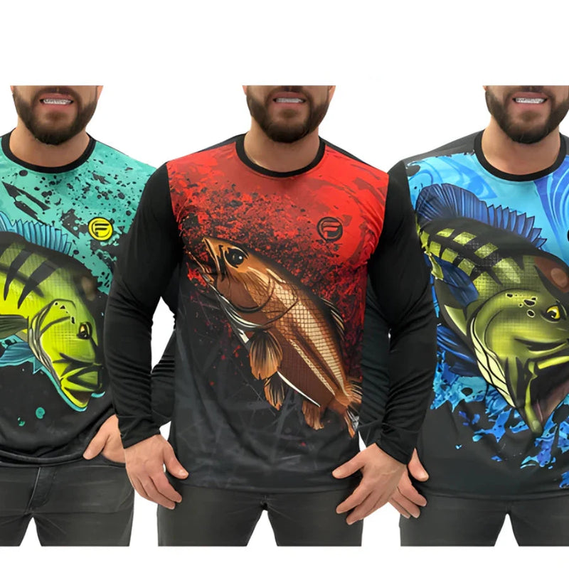 Kit Camisa De Pesca De Até 3 Peças Com Tecido com proteção UV50+ Secagem Ultra Rápida