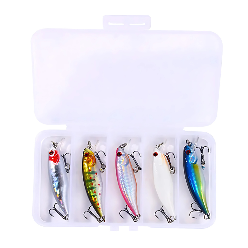 Conjunto Isca de Pesca Minnow 5 Peças com Ganchos Agudos
